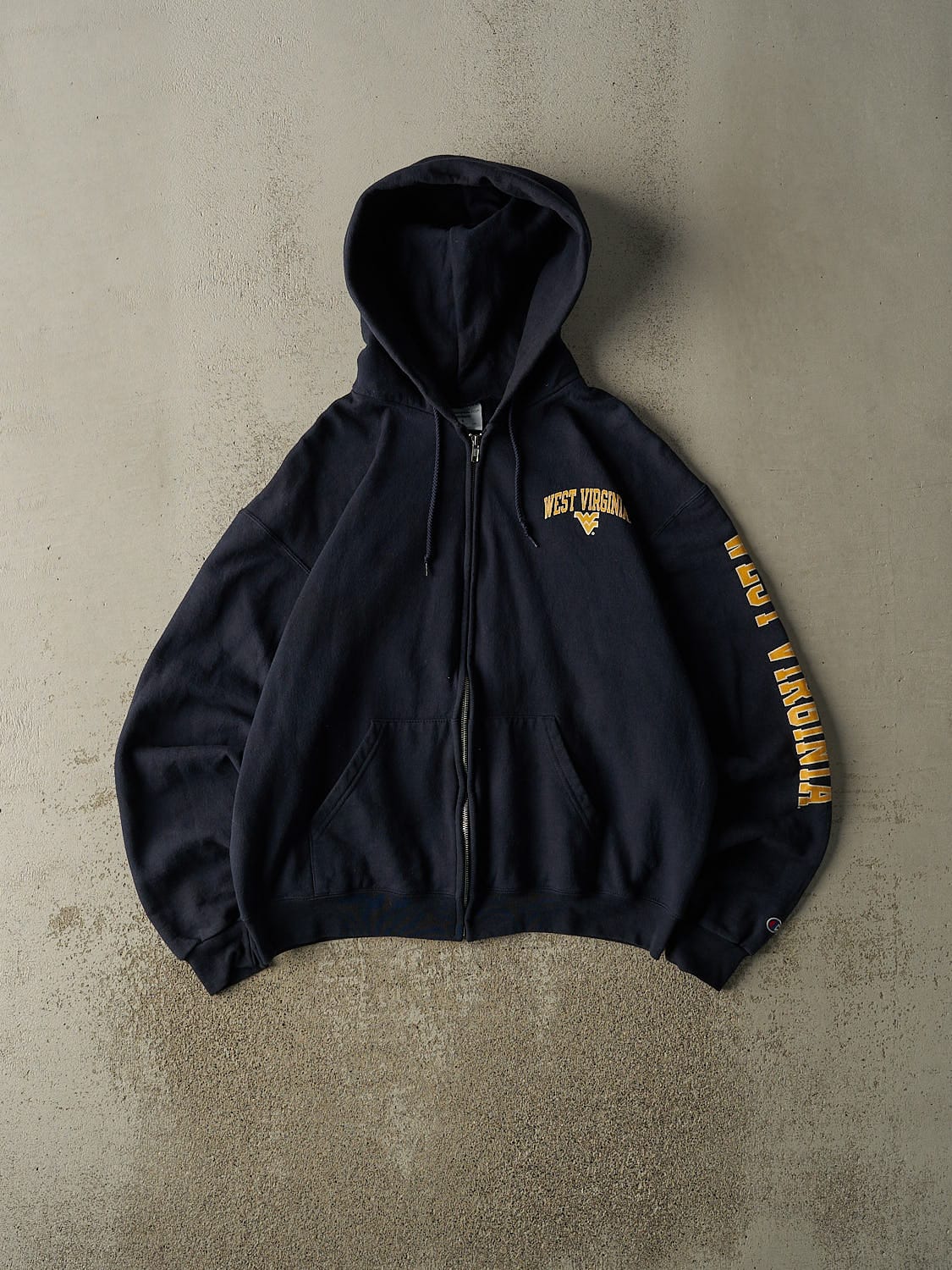 Vintage Y2K Navy Blue Champion West Virginia University Zip Up Hoodie (M/L)