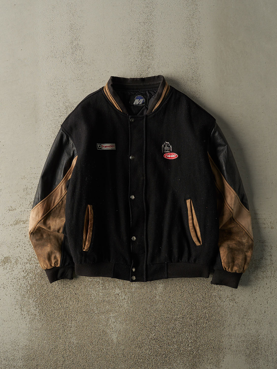 Vintage 90s Black Peterbilt Embroidered  Varsity Jacket (L)