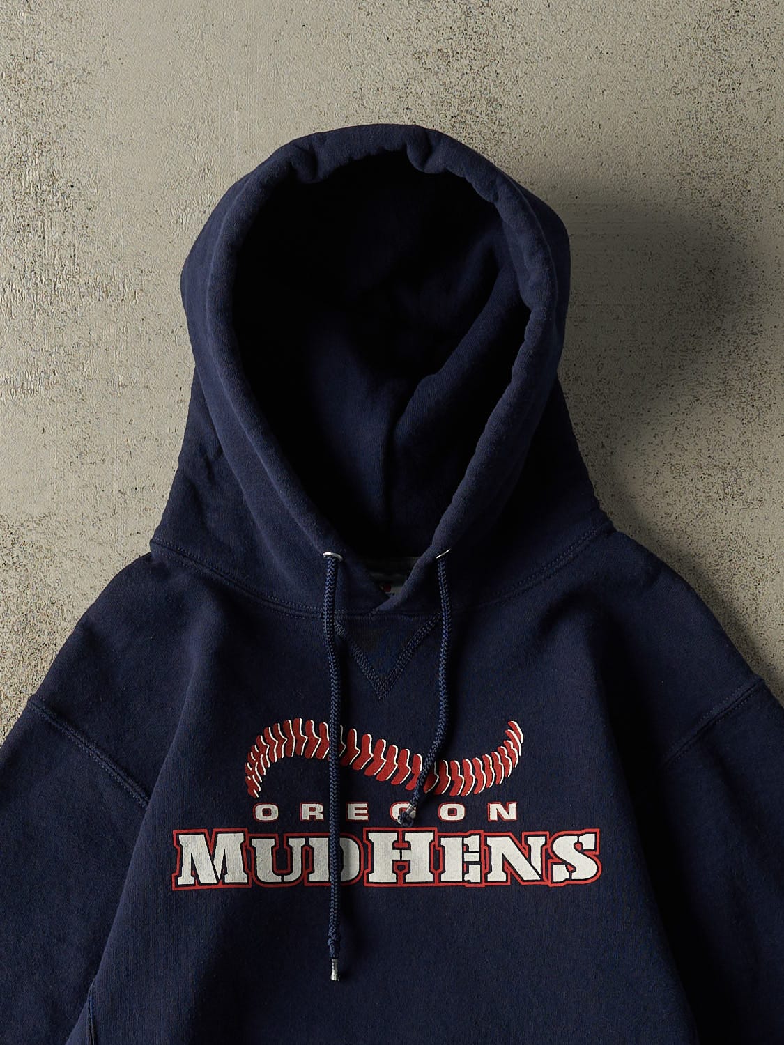 Vintage Y2K Navy Blue Russell Athletic Oregon Mudhens Hoodie (XS/S)