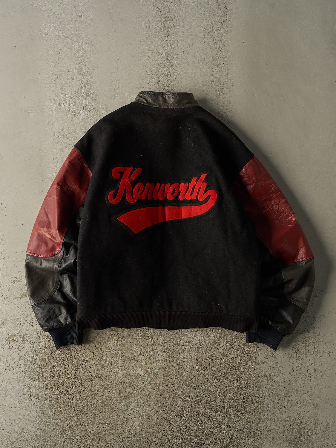 Vintage 90s Black Kenworth Embroidered Varsity Jacket (XL)