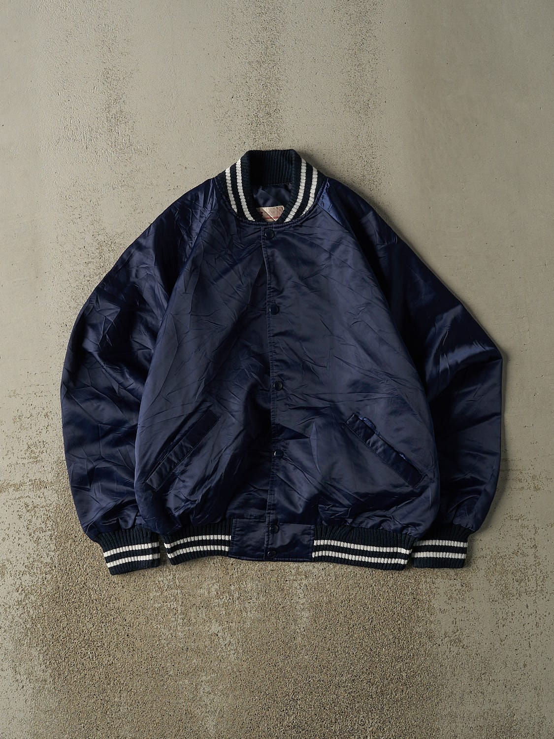 Vintage 80s Navy Blue Satin Bomber Jacket (S/M)