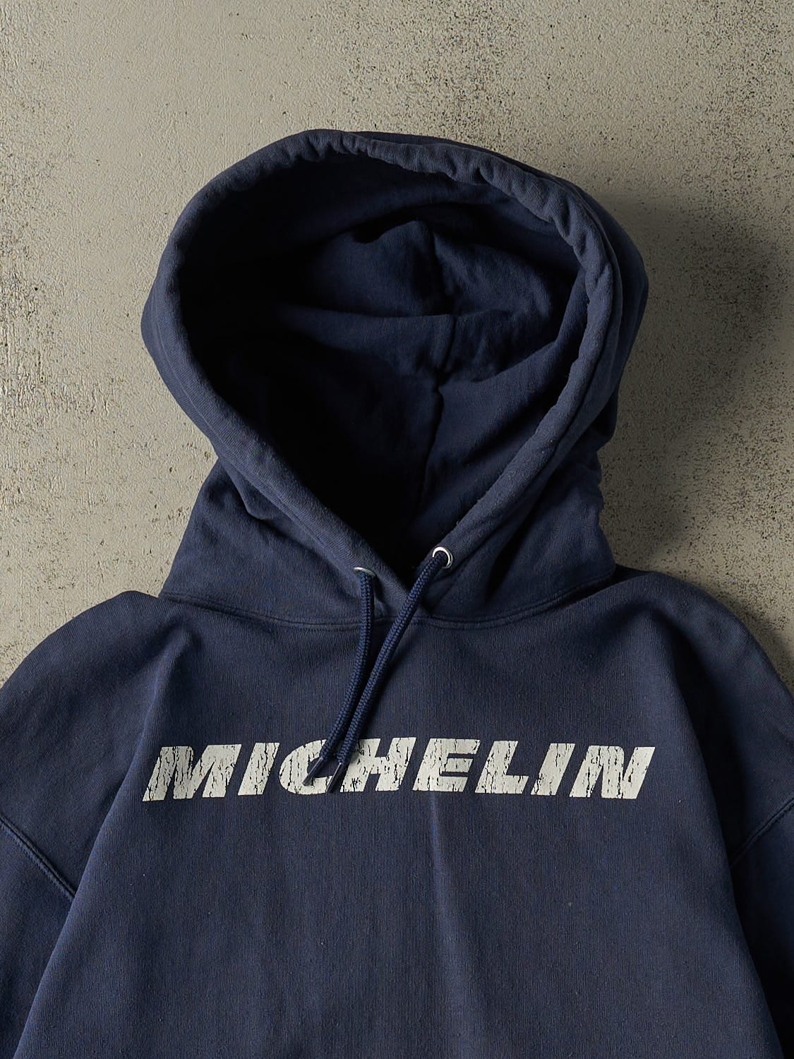 Vintage 90s Sun Faded Navy Michelin Hoodie (L)
