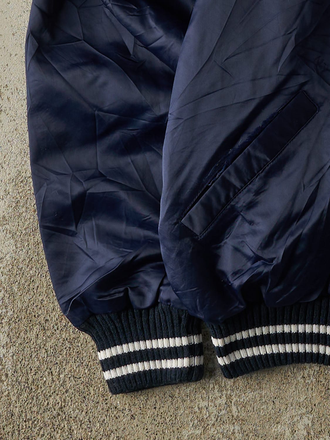 Vintage 80s Navy Blue Satin Bomber Jacket (S/M)