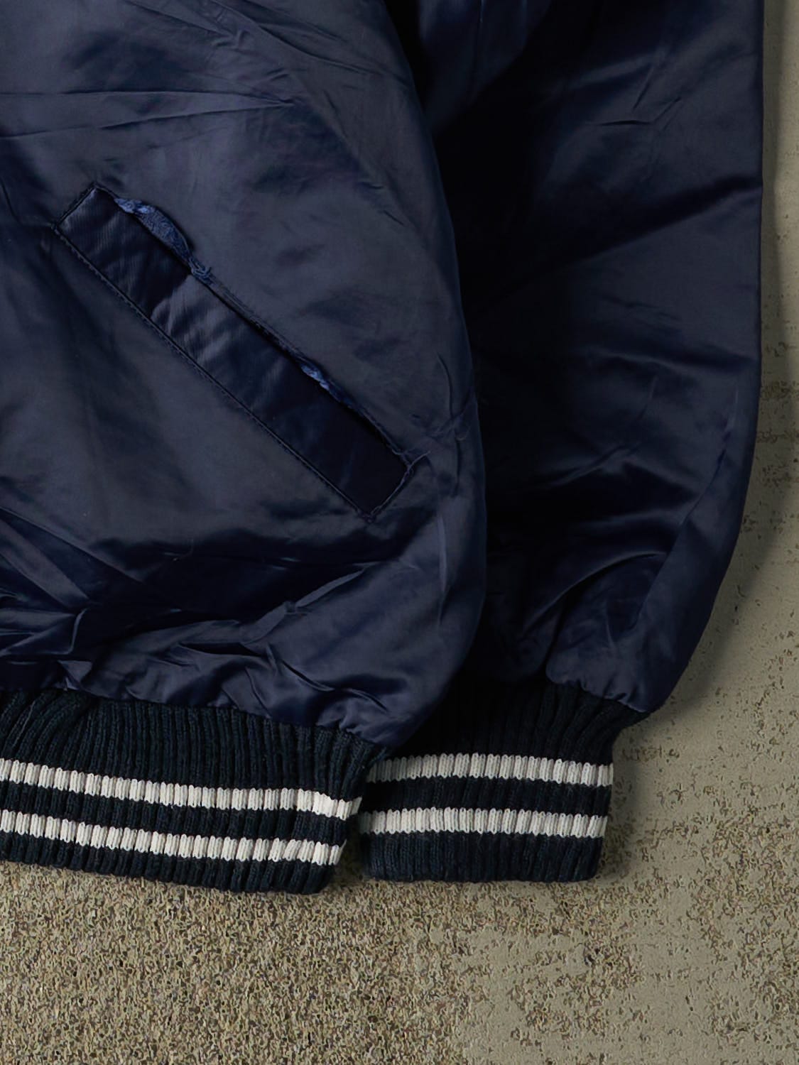 Vintage 80s Navy Blue Satin Bomber Jacket (S/M)