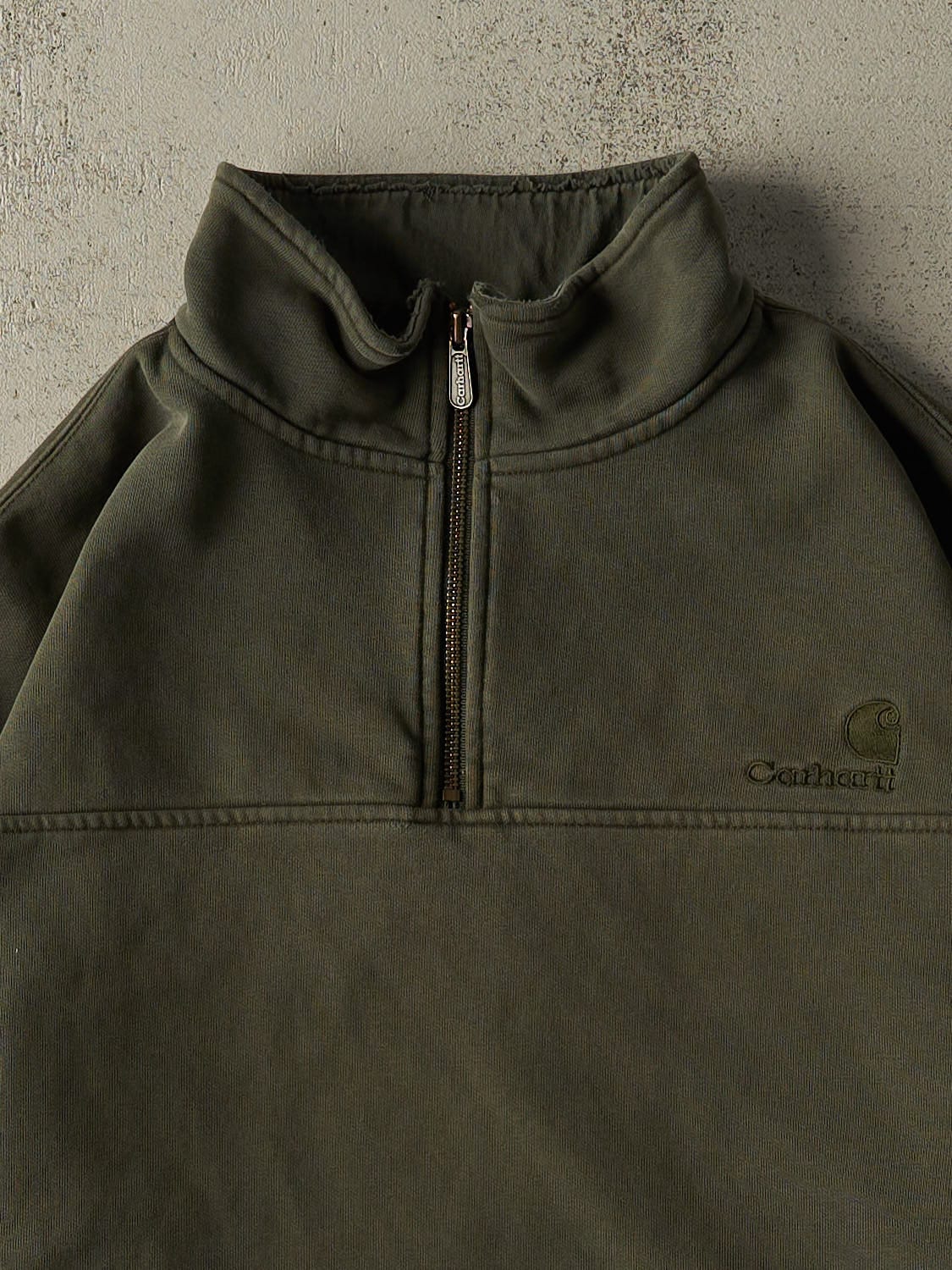 Vintage 90s Green Carhartt Embroidered Quarter Zip Sweater (XL/XXL)