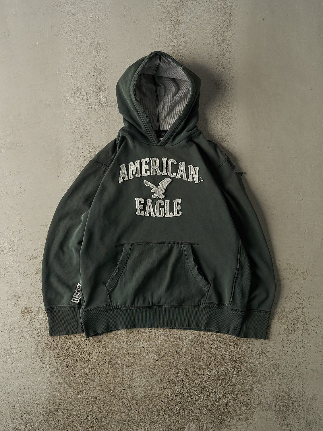 Vintage Y2K Green American Eagle Embroidered Hoodie (XL)