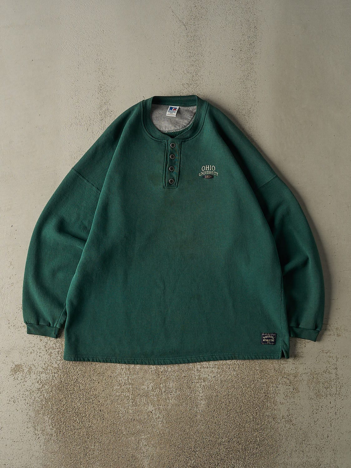 Vintage 90s Green Russell Athletic Ohio University Quarter Button Sweater (XXL/XXXL)