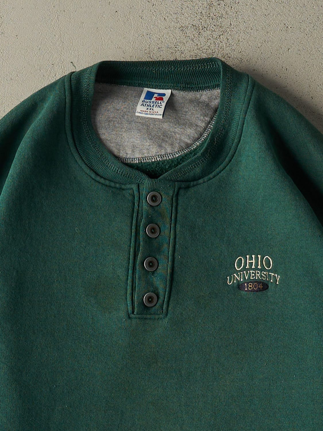 Vintage 90s Green Russell Athletic Ohio University Quarter Button Sweater (XXL/XXXL)