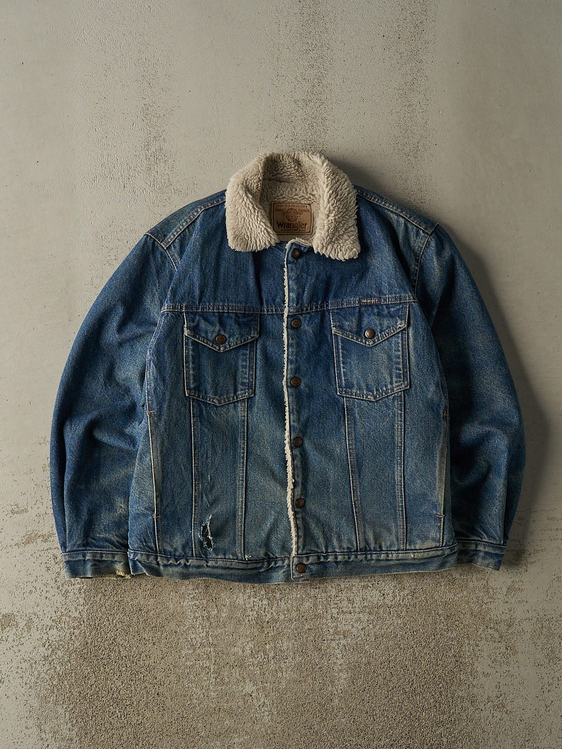 Vintage 80s Mid Wash Wrangler Sherpa Lined Denim Jacket (M)