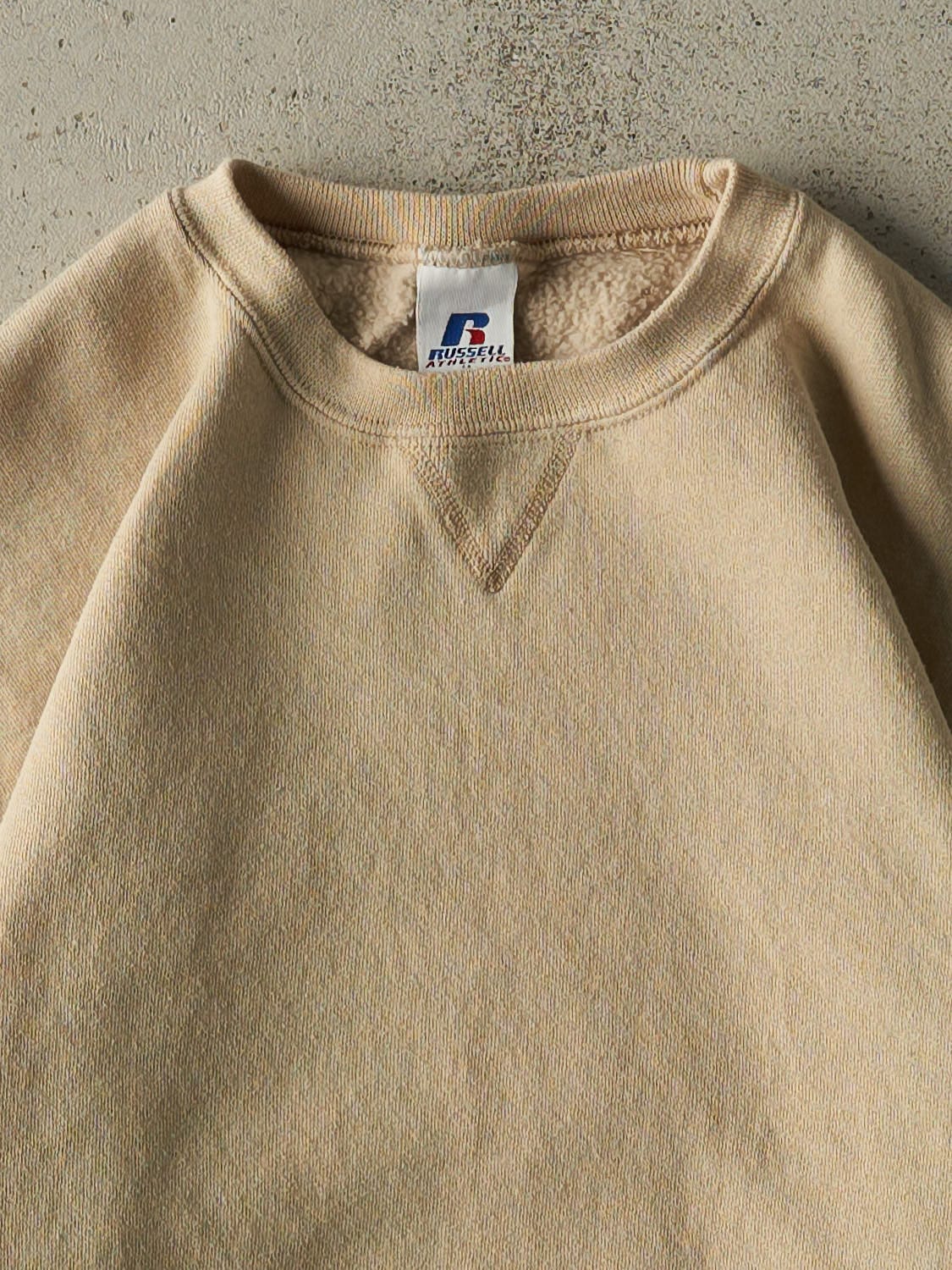 Vintage 90s Beige Russell Athletic Blank Crewneck (S)