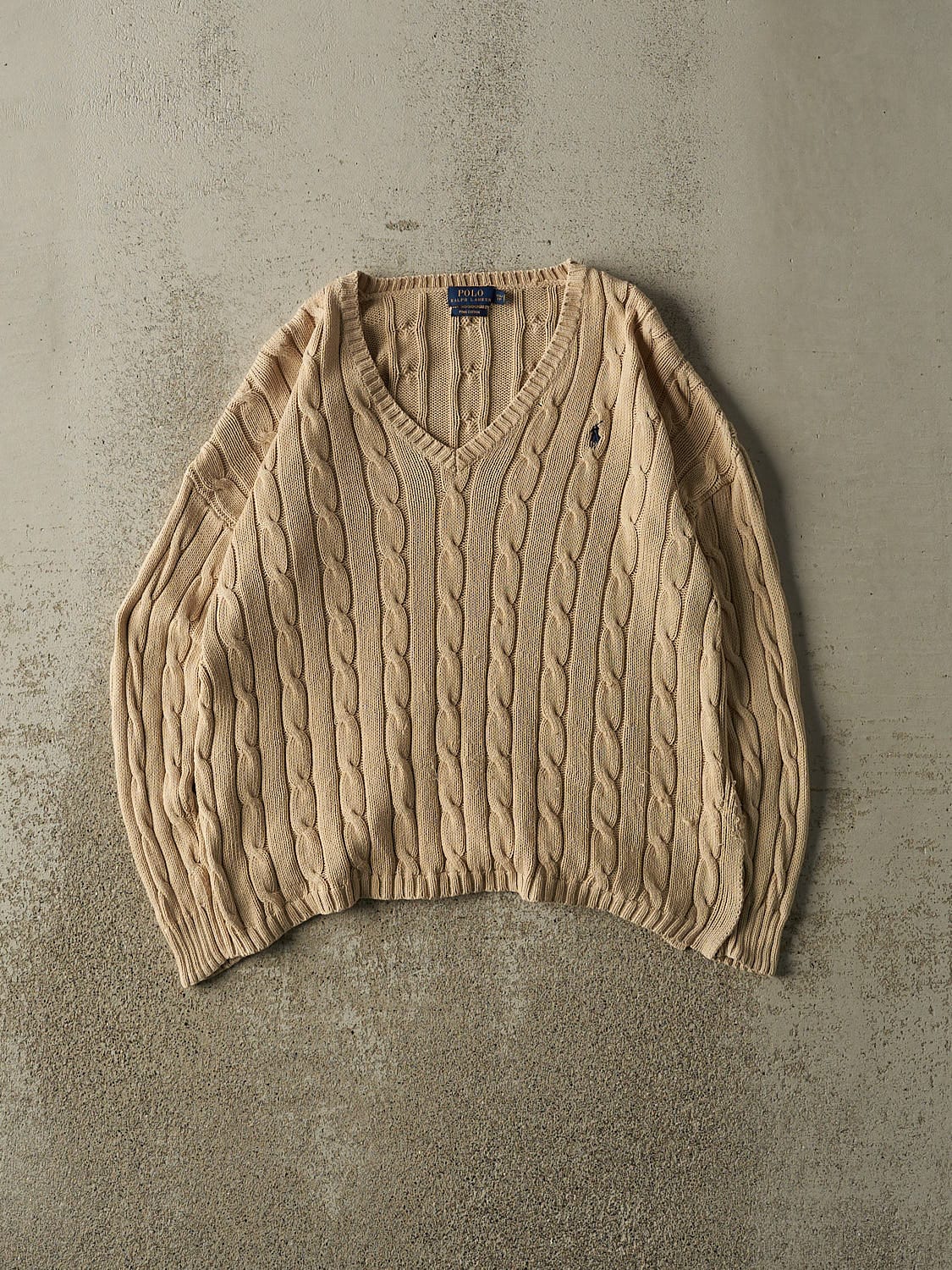 Vintage Y2K Beige Polo Ralph Lauren Cable Knit (XS)