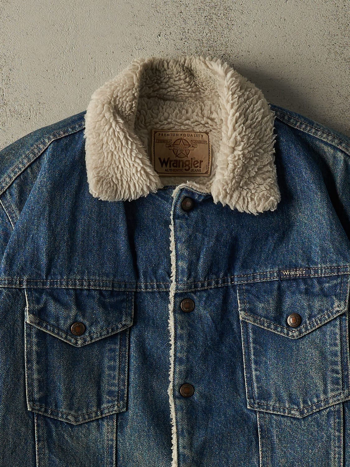 Vintage 80s Mid Wash Wrangler Sherpa Lined Denim Jacket (M)