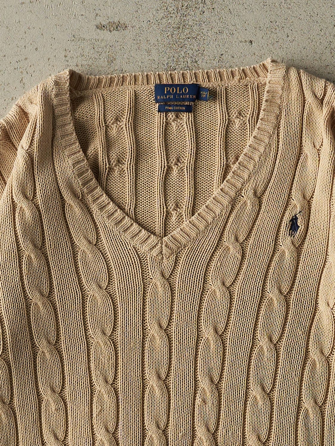 Vintage Y2K Beige Polo Ralph Lauren Cable Knit (XS)