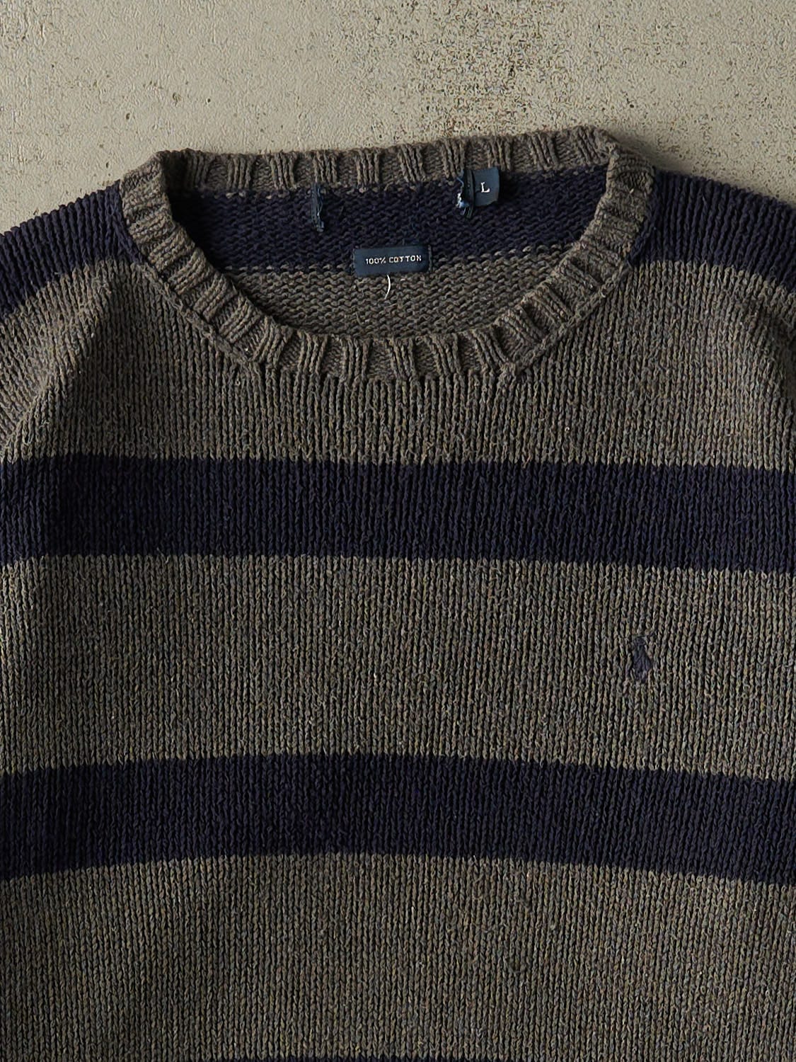 Vintage 90s Charcoal Grey & Navy Polo Ralph Lauren Embroidered Striped Knit (M)