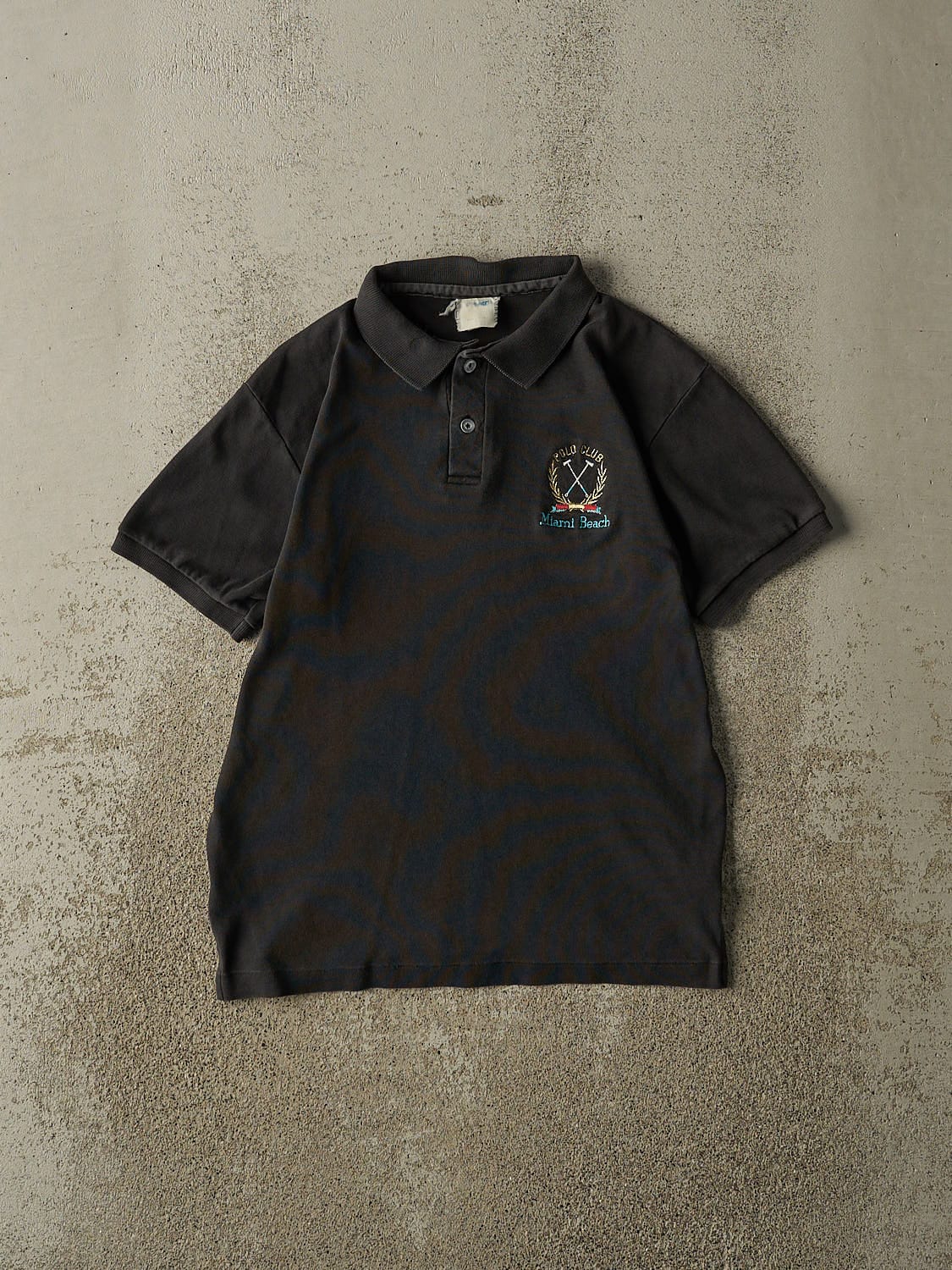 Vintage 80s Black Miami Beach Quarter Button Tee (S)