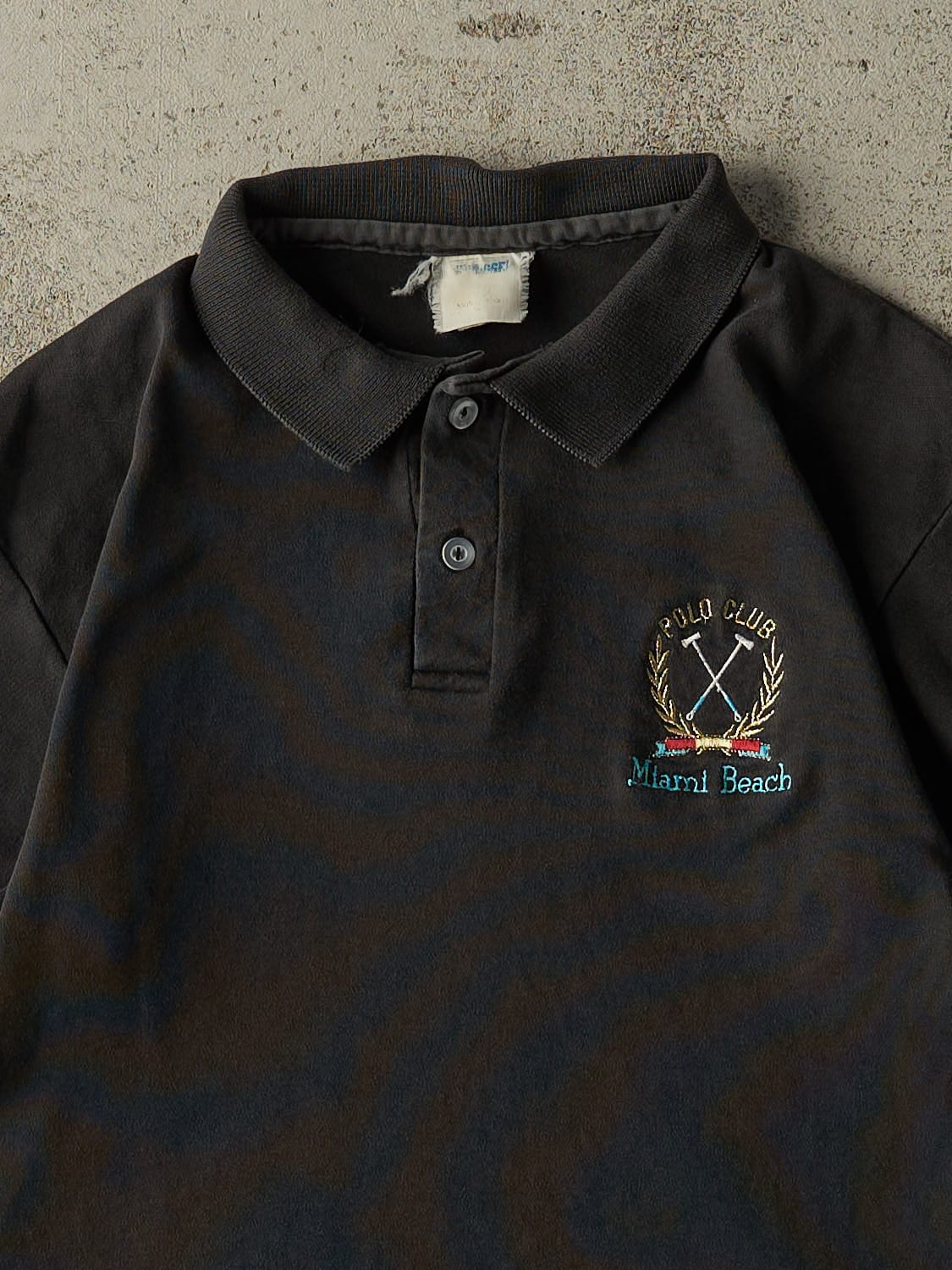 Vintage 80s Black Miami Beach Quarter Button Tee (S)