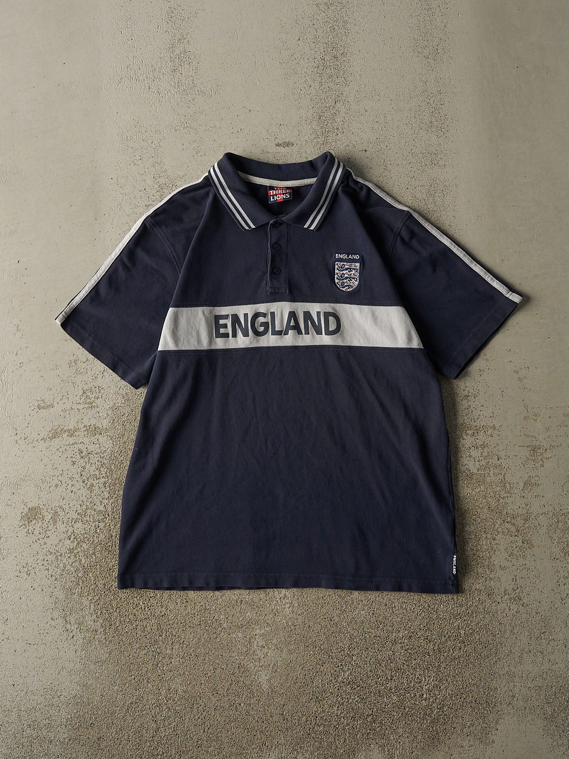 Vintage Y2K Navy Blue England Soccer Quarter Button Tee (L)