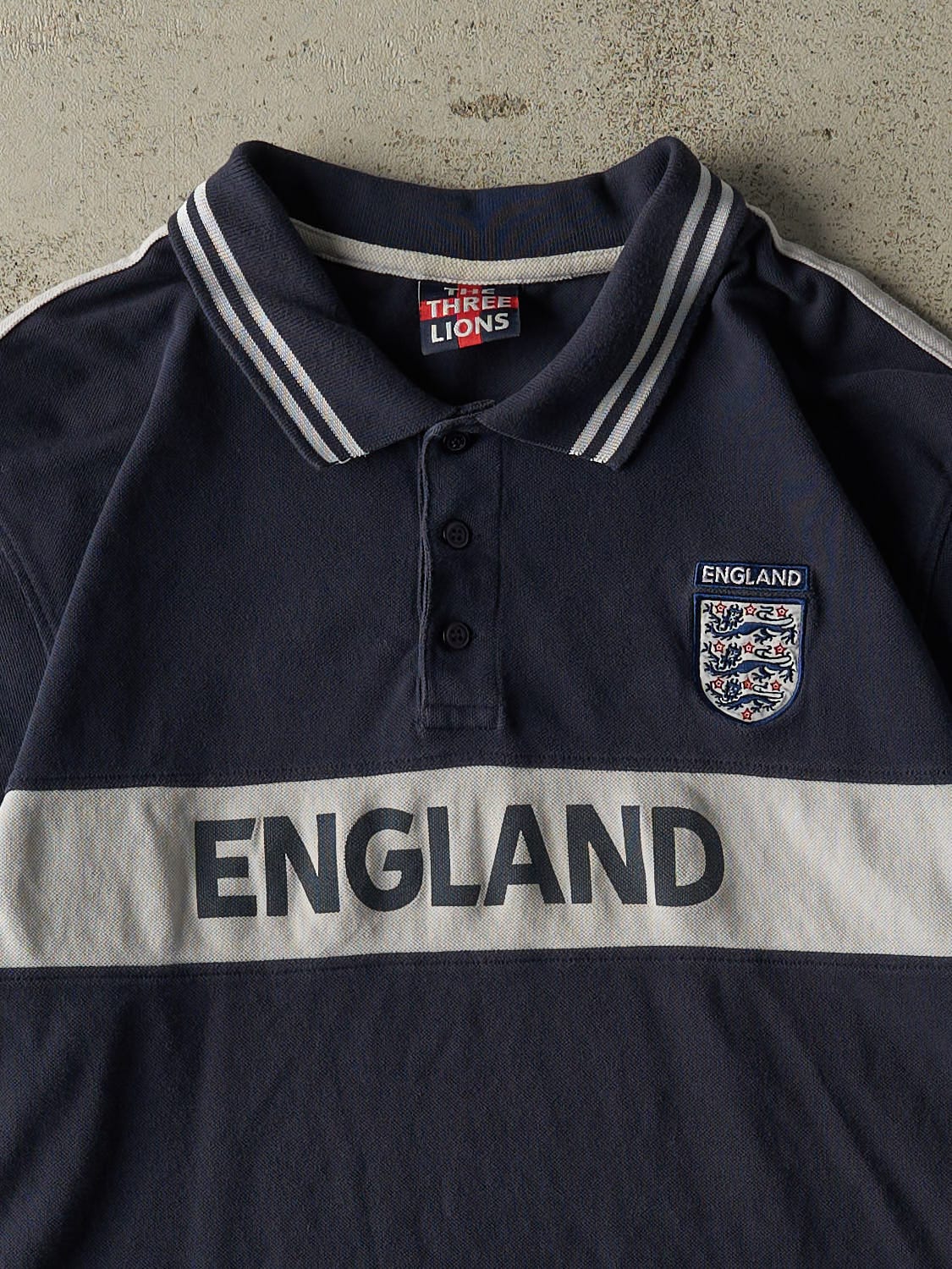 Vintage Y2K Navy Blue England Soccer Quarter Button Tee (L)