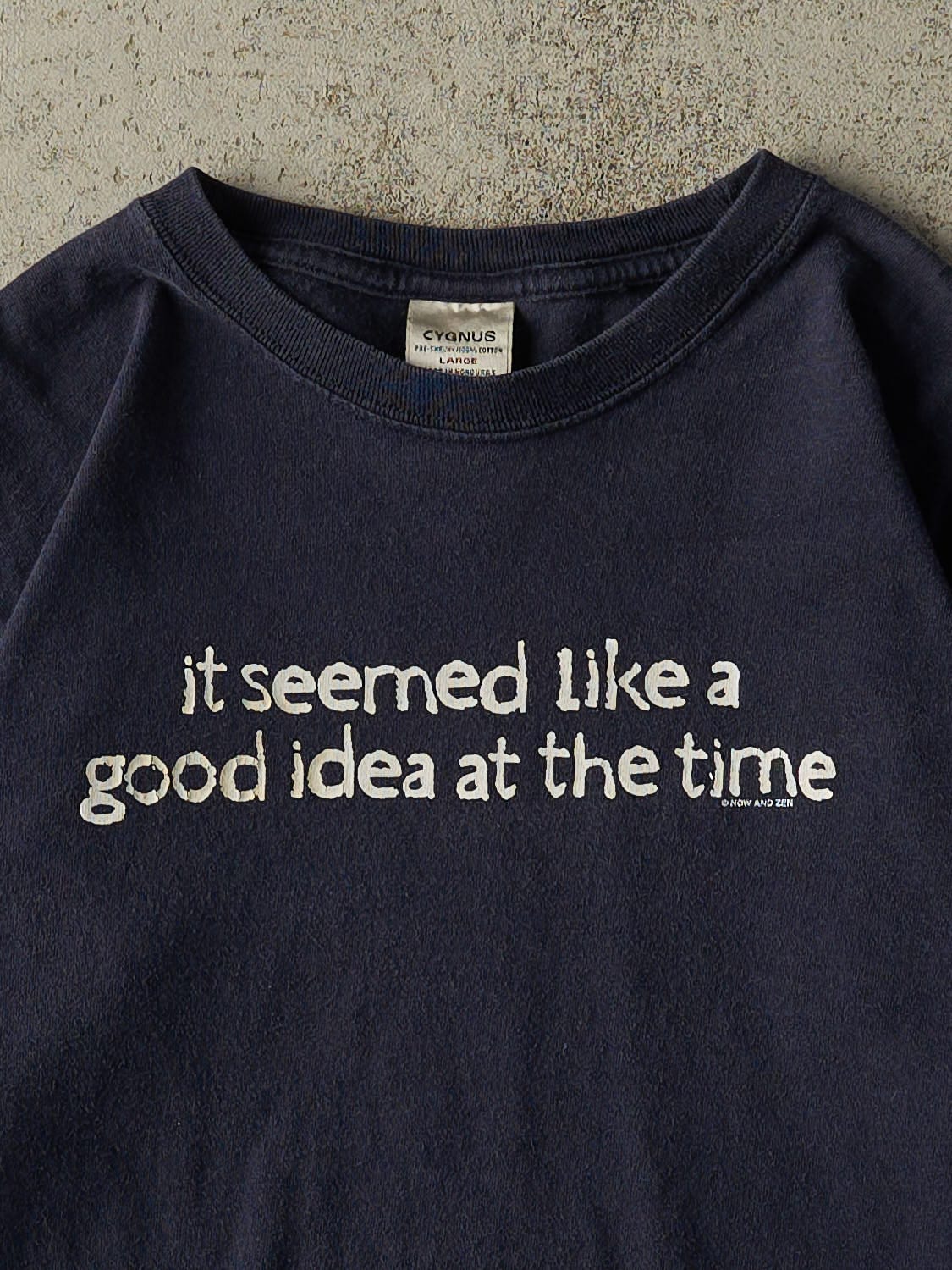 Vintage 90s Navy Blue & Grey "Good Idea" Long Sleeve (XS)