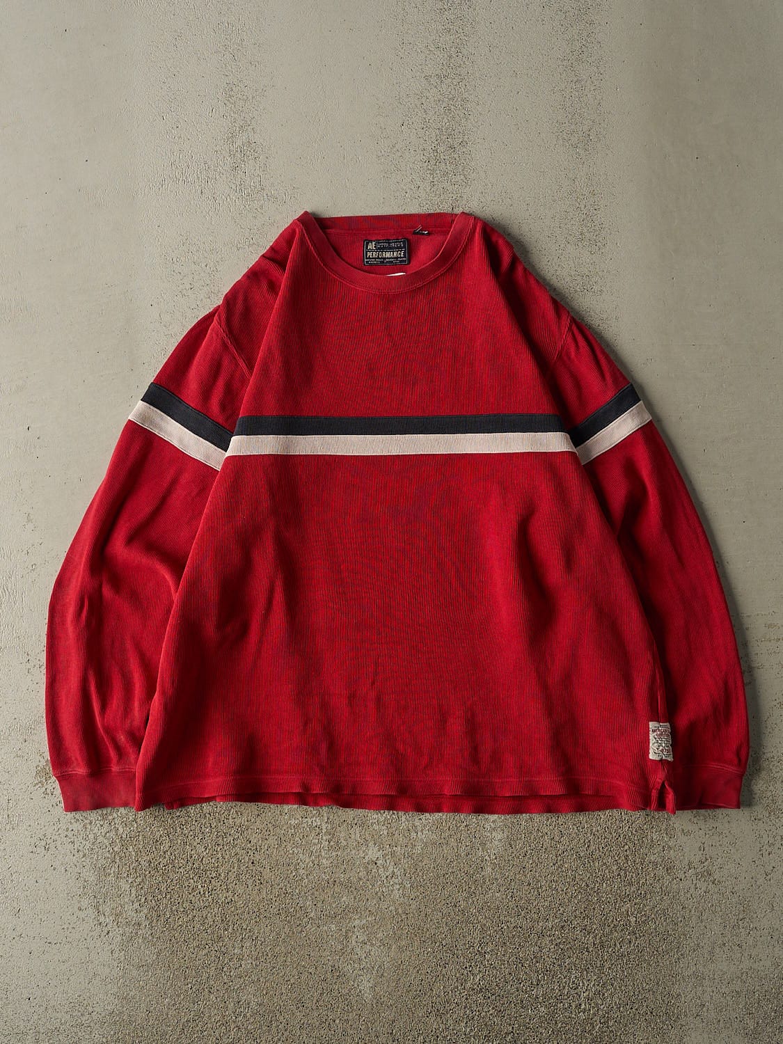 Vintage Y2K Red Thermal Striped Long Sleeve (XL)