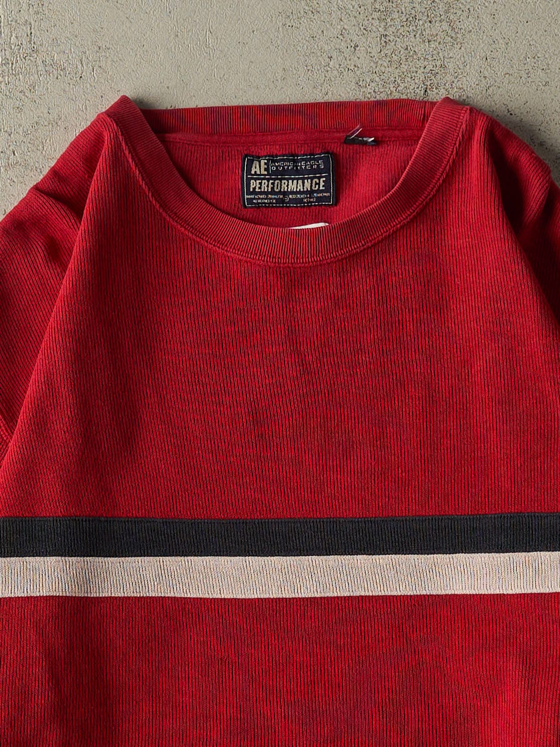 Vintage Y2K Red Thermal Striped Long Sleeve (XL)