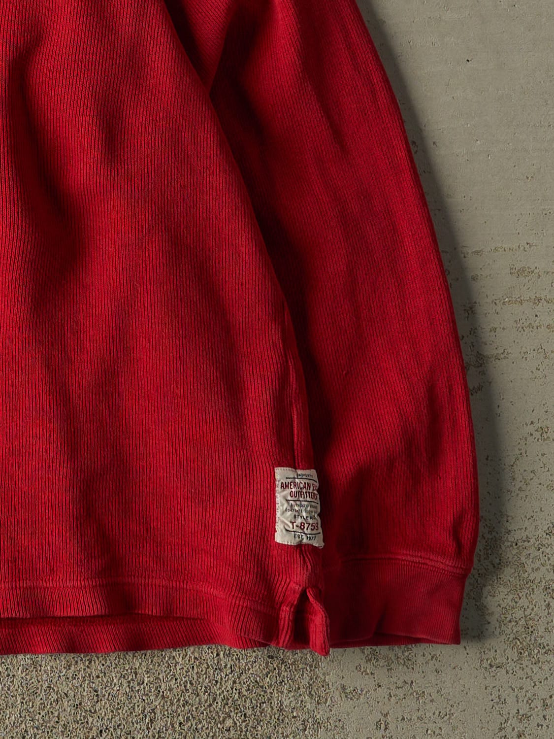 Vintage Y2K Red Thermal Striped Long Sleeve (XL)