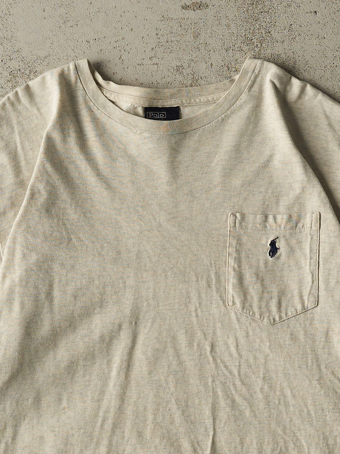 Vintage 90s Beige Polo Single Stitch Pocket Tee (M/L)