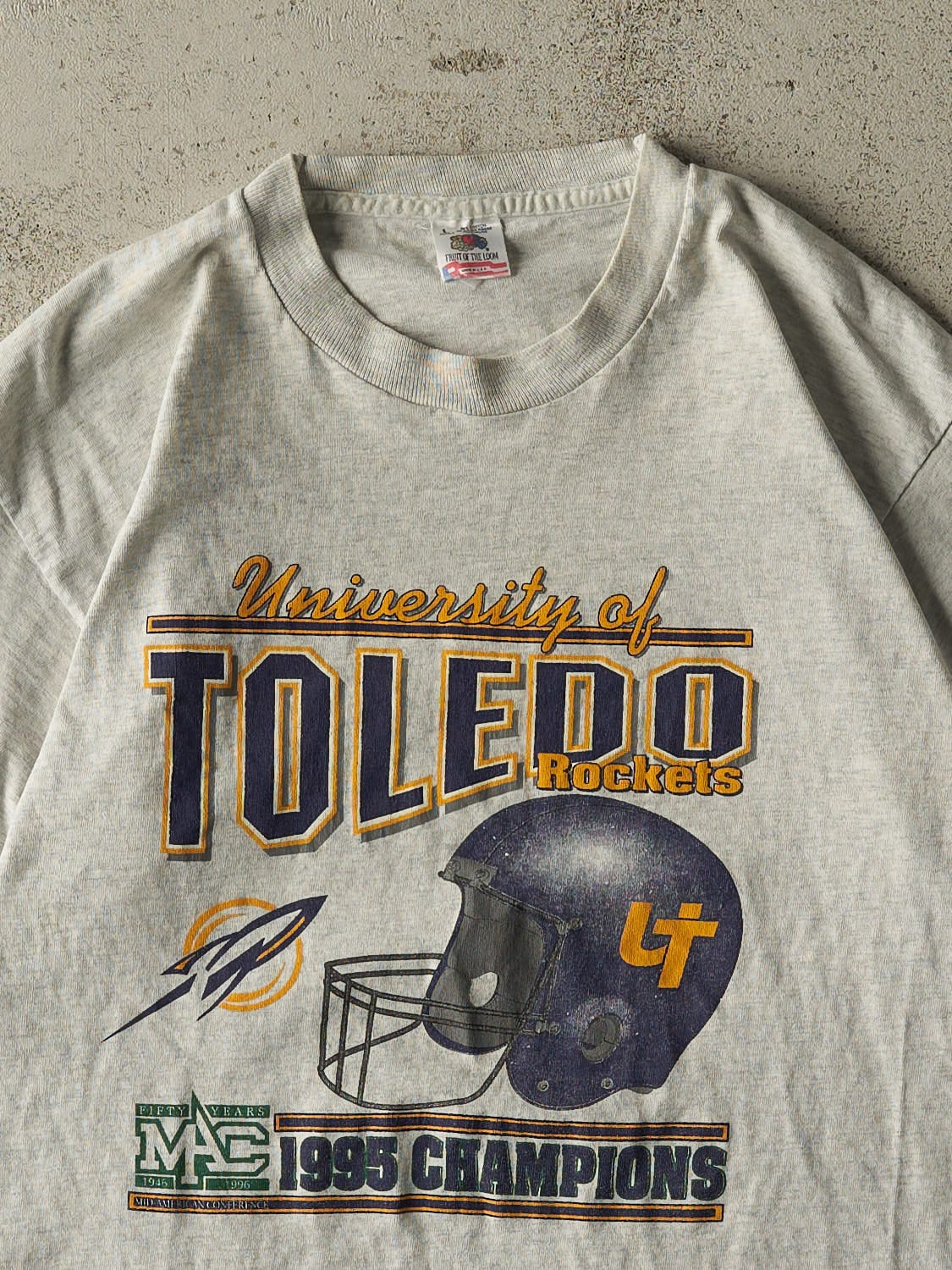 Vintage 96' Heather Grey University of Toledo Single Stitch Football Tee (M/L)