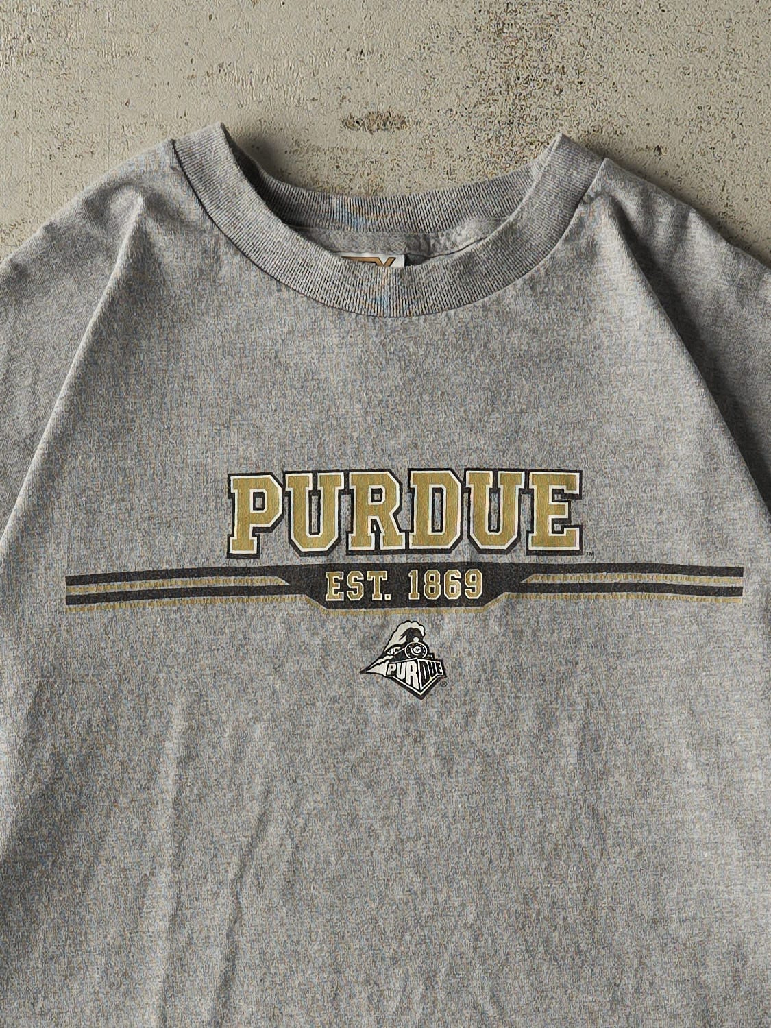 Vintage Y2K Grey Purdue University Tee (L/XL)