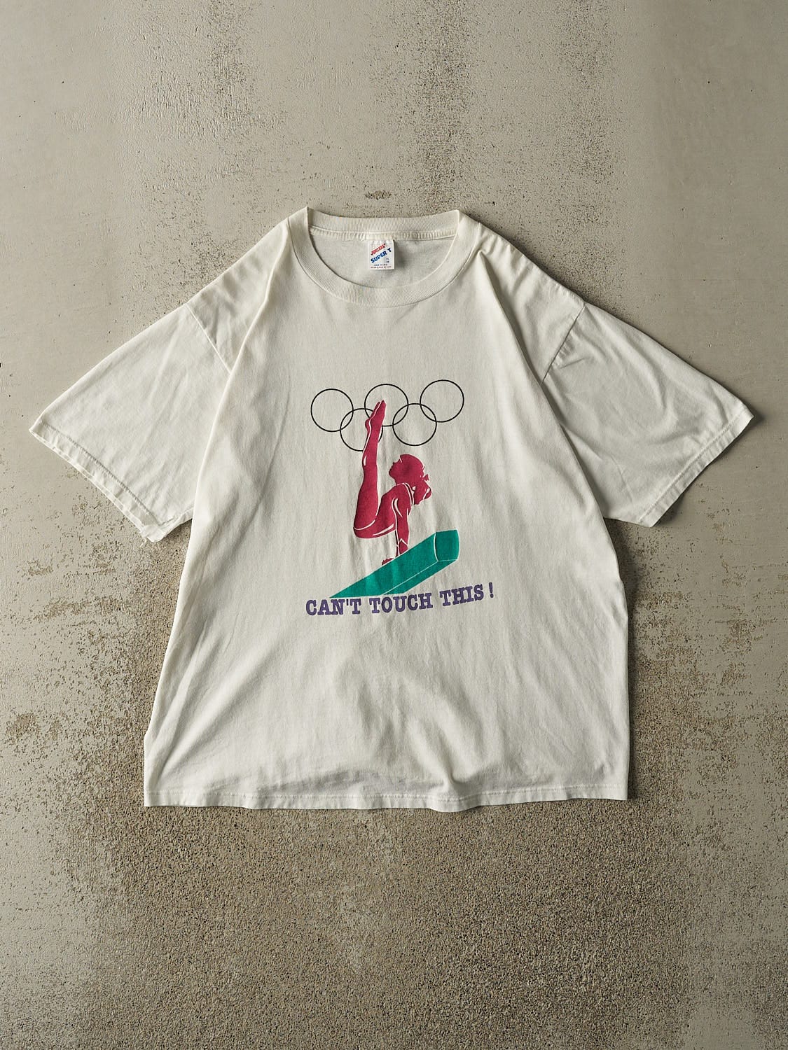 Vintage 80s White "Can't Touch This" Slogan Tee (L)
