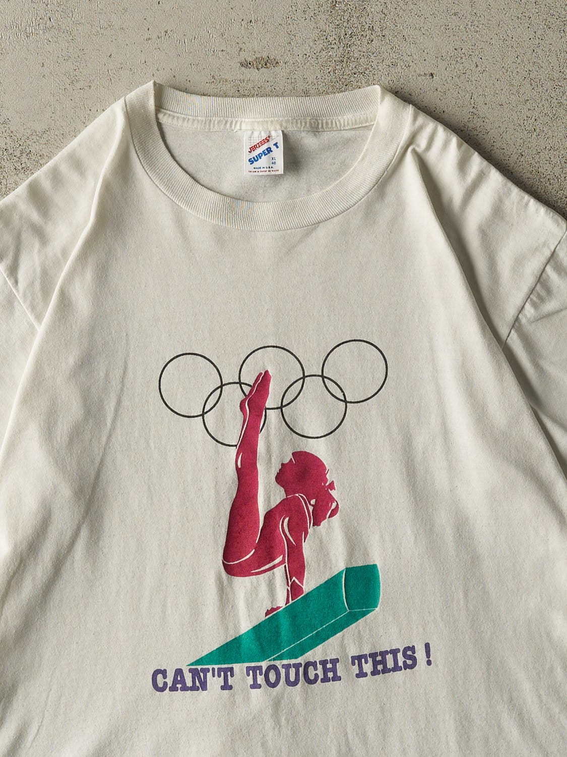 Vintage 80s White "Can't Touch This" Slogan Tee (L)