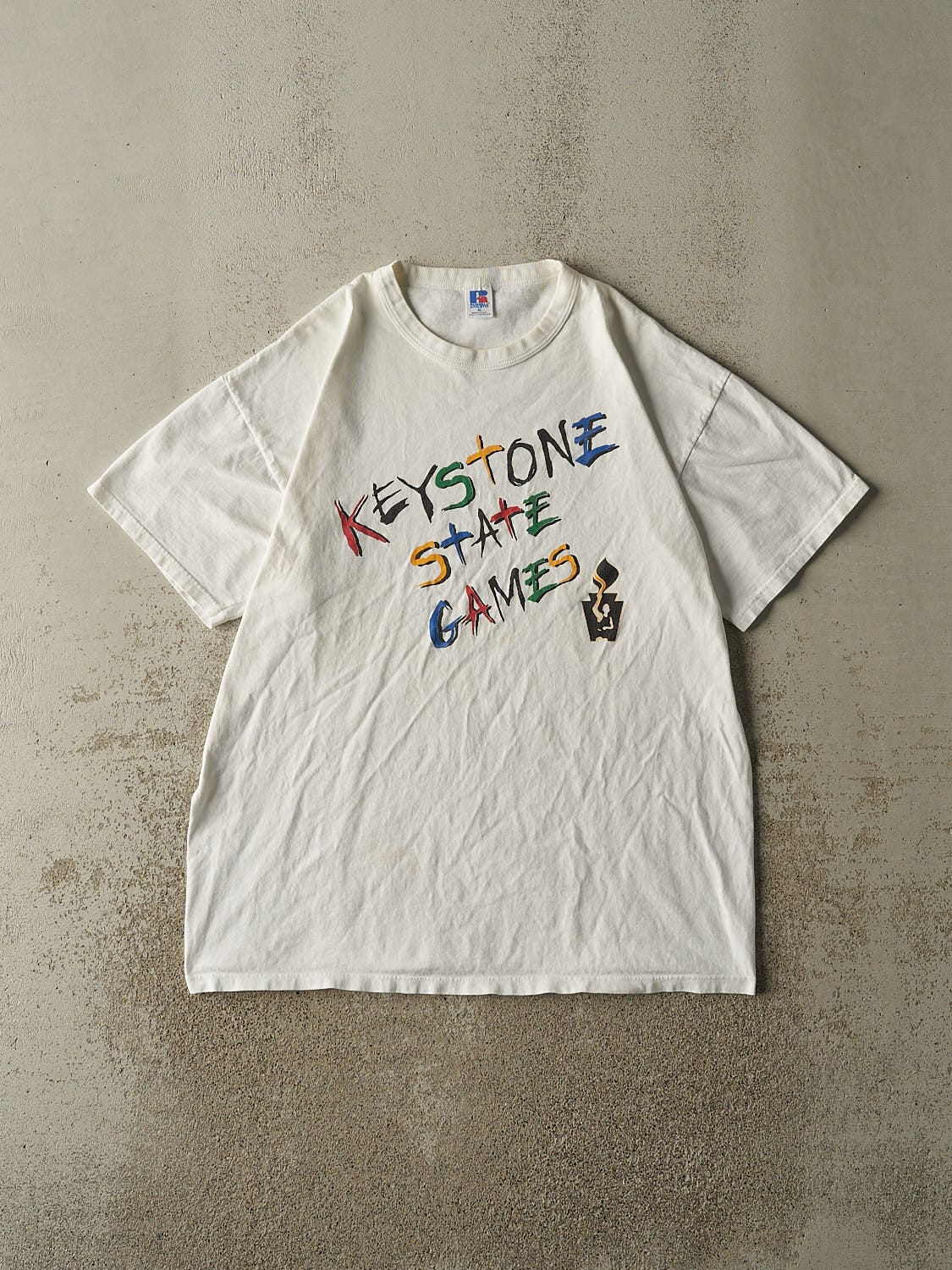 Vintage 90s White Russell Athletic Keystone State Games Tee (XL)