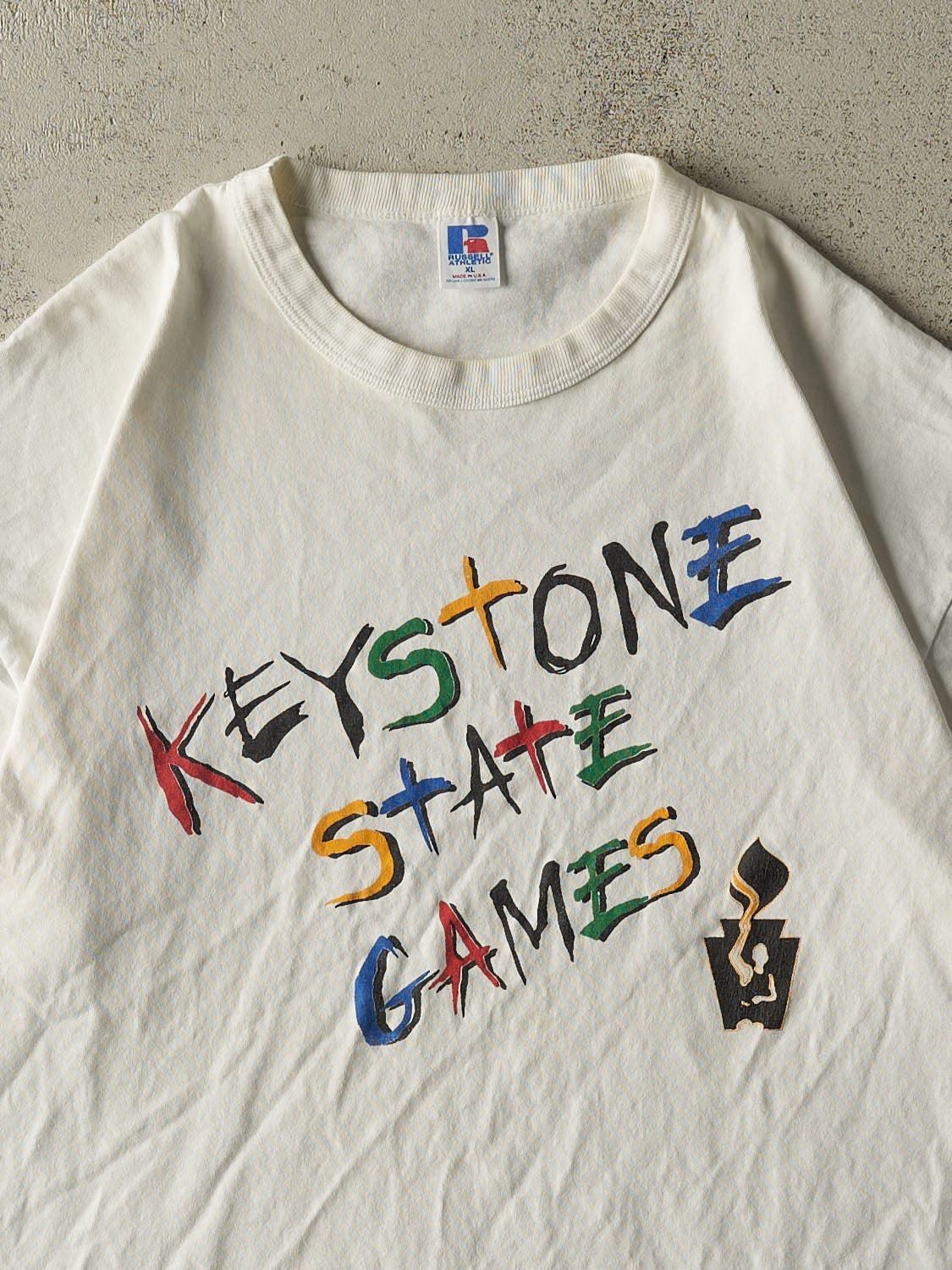 Vintage 90s White Russell Athletic Keystone State Games Tee (XL)