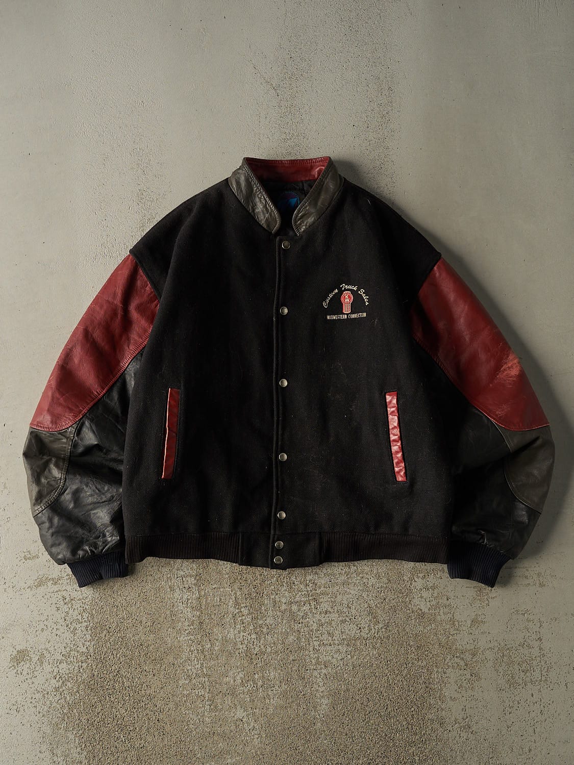 Vintage 90s Black Kenworth Embroidered Varsity Jacket (XL)