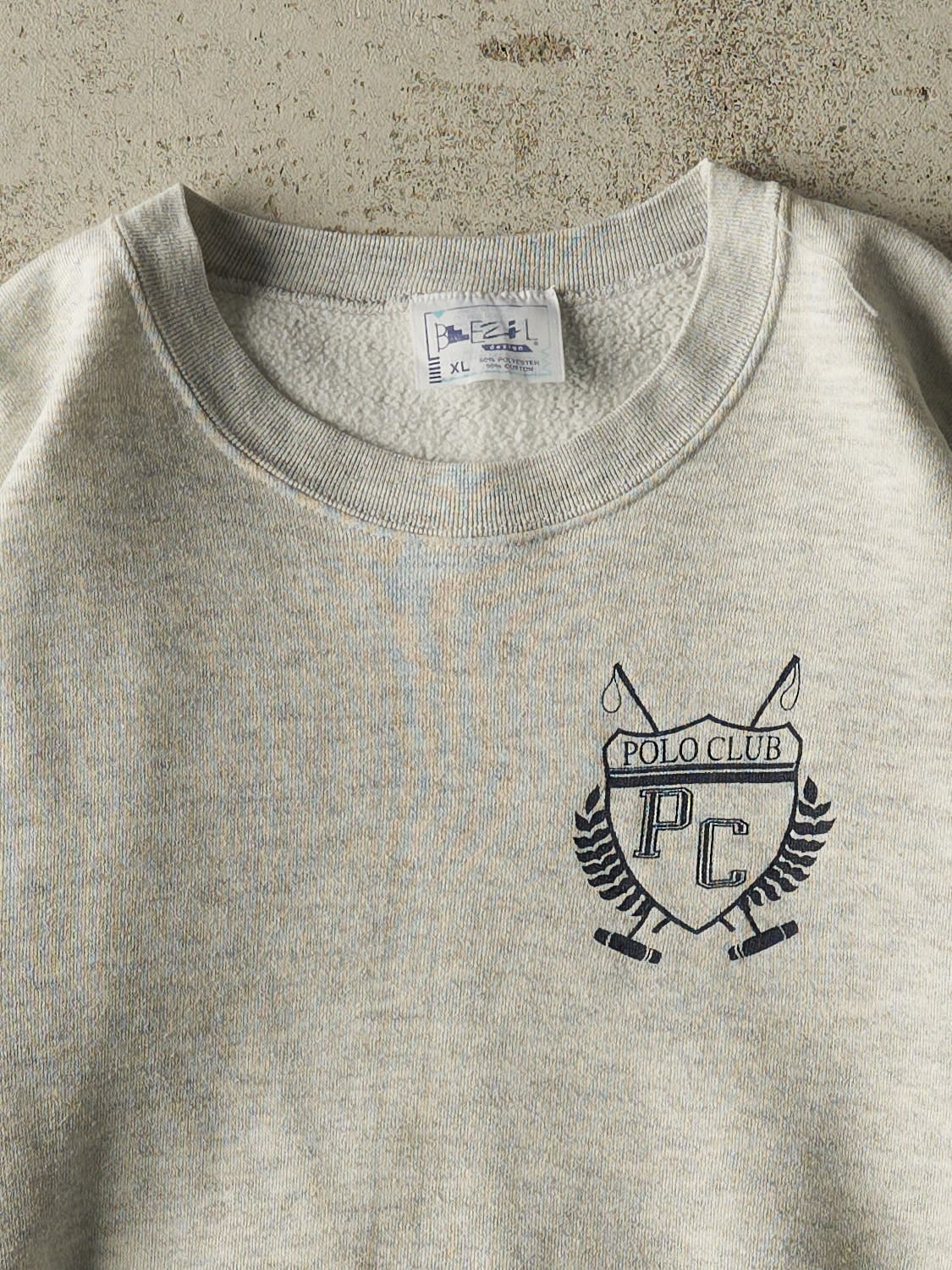 Vintage 80s Heather Grey Polo Club Logo Crewneck (M/L)