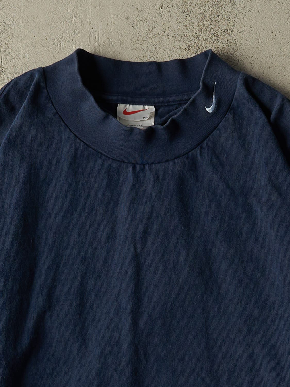 Vintage 90s Navy Blue Nike Blank Mock Neck Long Sleeve (XXL)