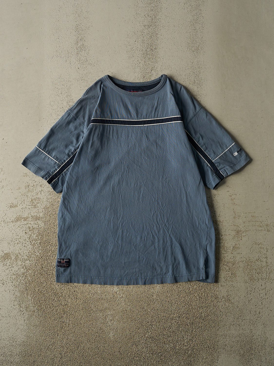 Vintage 90s Slate Blue Point Zero Striped Tee (L/XL)