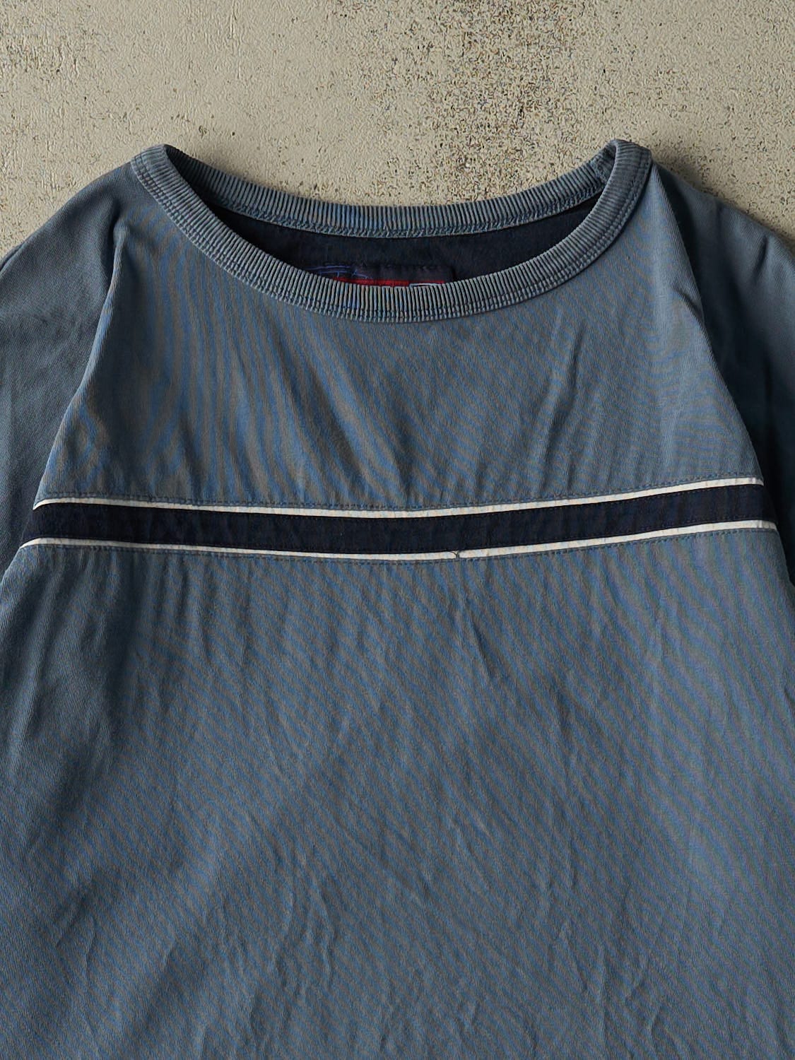Vintage 90s Slate Blue Point Zero Striped Tee (L/XL)