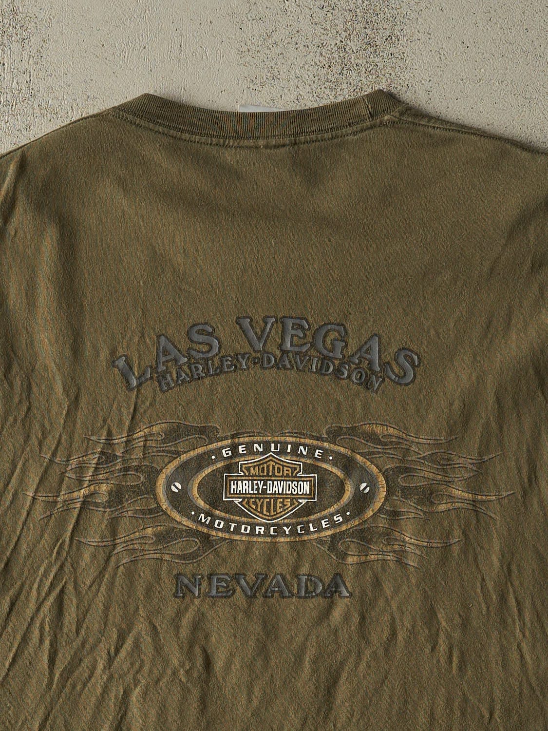 Vintage Y2K Green Harley Davidson Las Vegas Cut Off Tank (XL/XXL)