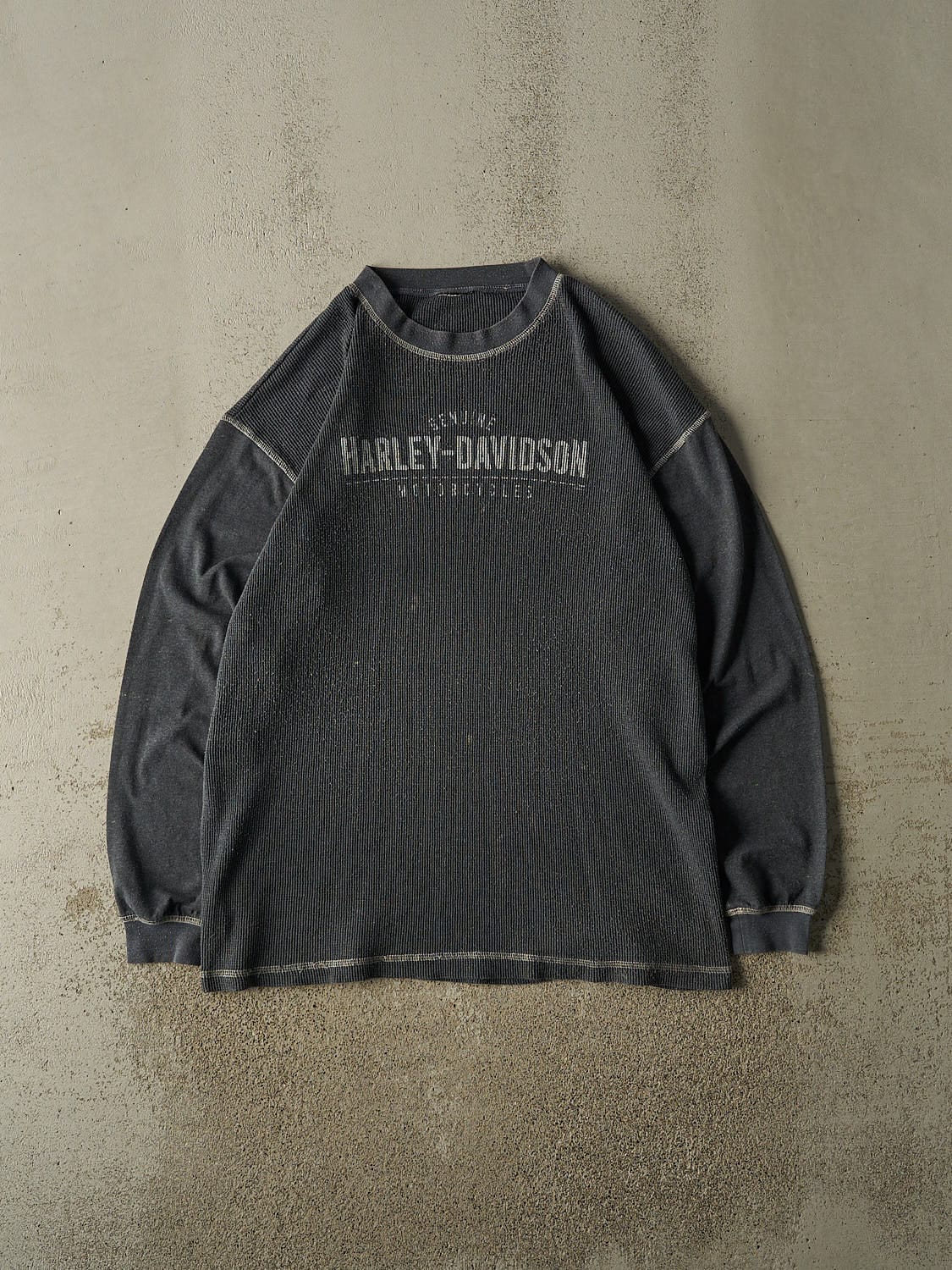 Vintage Y2K Charcoal Grey Harley Davidson Moncton NB Thermal Long Sleeve (XL/XXL)