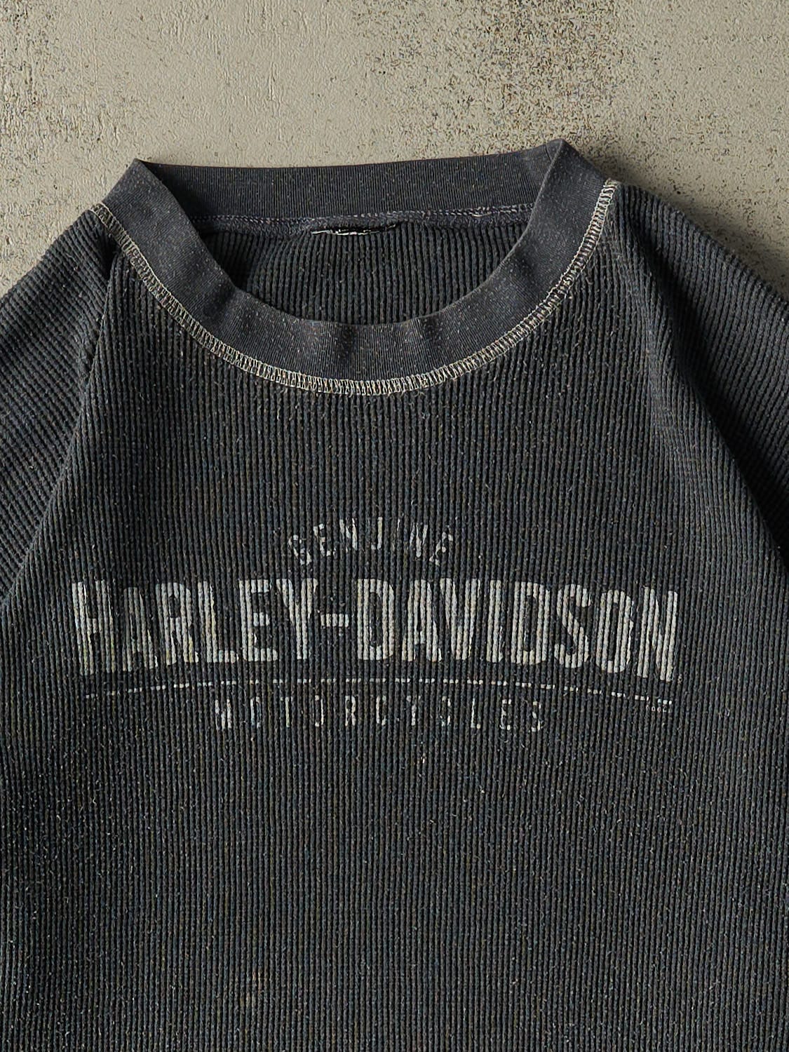 Vintage Y2K Charcoal Grey Harley Davidson Moncton NB Thermal Long Sleeve (XL/XXL)