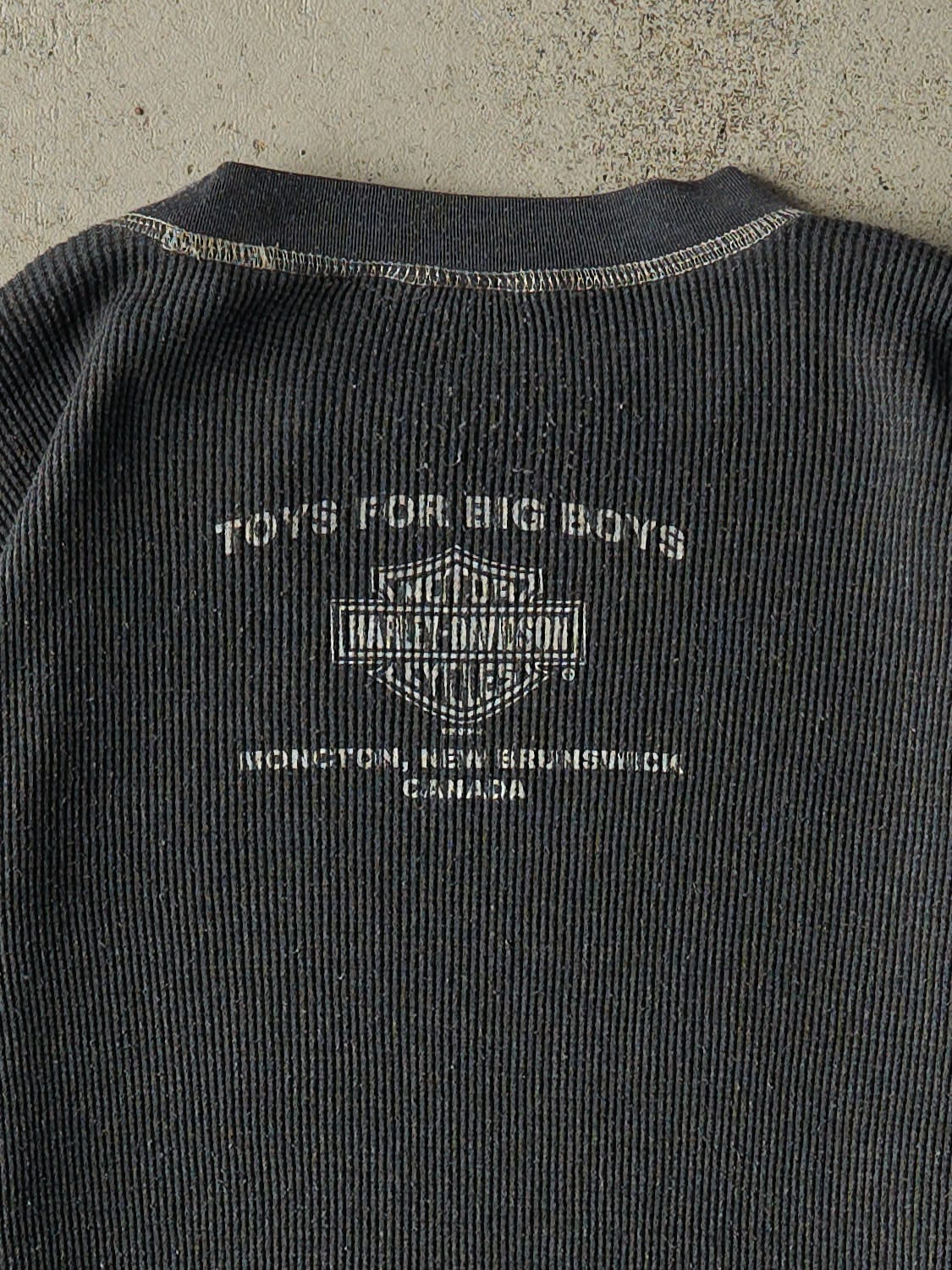 Vintage Y2K Charcoal Grey Harley Davidson Moncton NB Thermal Long Sleeve (XL/XXL)