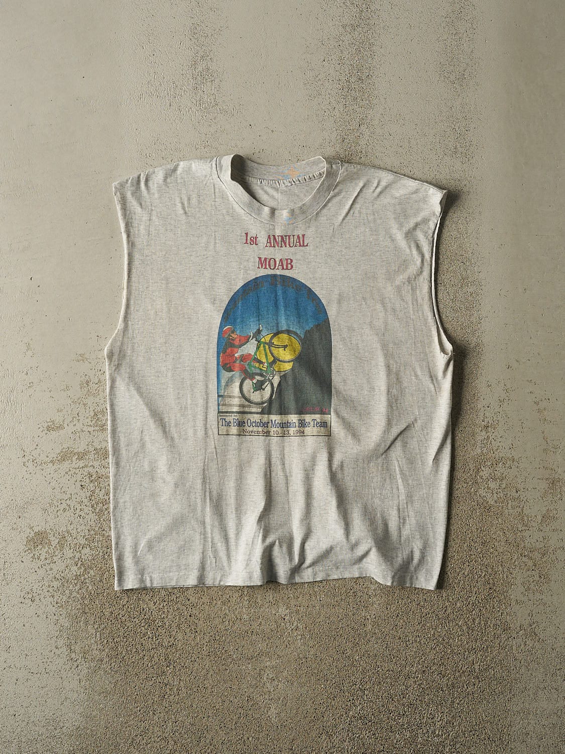 Vintage 94' Heather Grey MOAB Bike Team Cut Off Tank (L/XL)