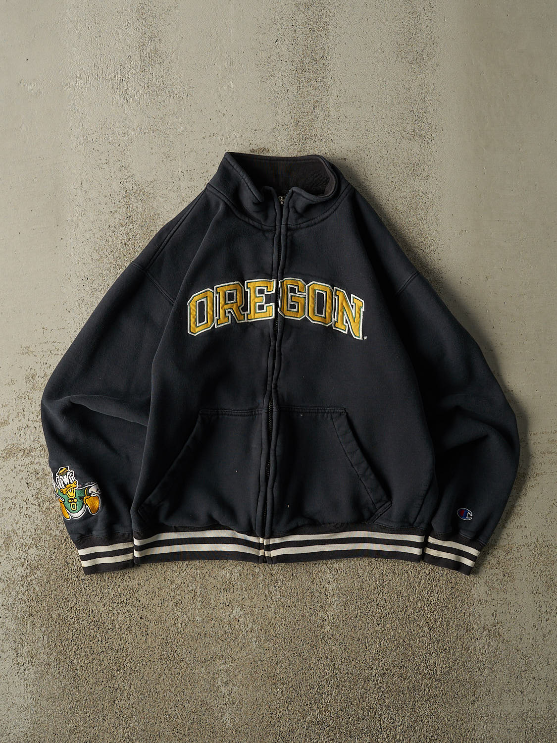 Vintage Y2K Navy Blue Champion University of Oregon Zip Up Sweater (XS)