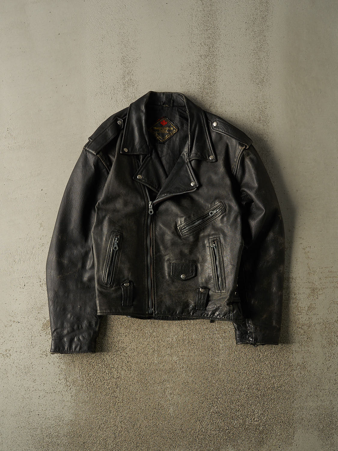 Vintage 80s Black Leather Biker Jacket (M)