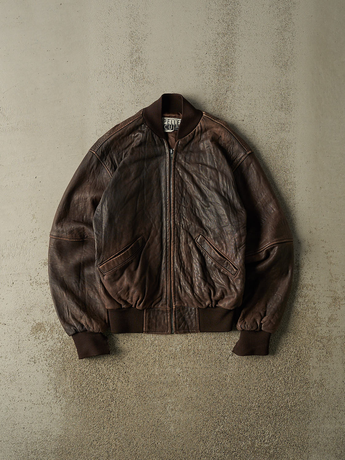 Vintage 80s Brown Pelle Cuir Lightweight Bomber Leather Jacket (S)