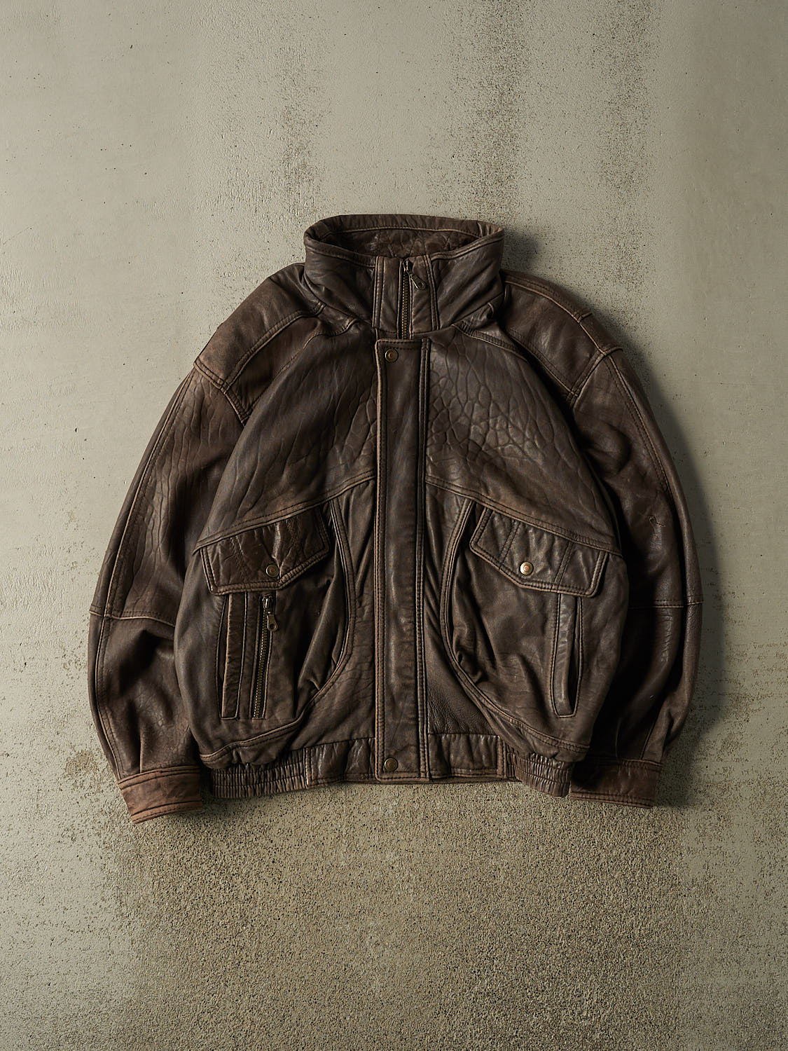 Vintage 80s Brown Tip Top Club International Bomber Leather Jacket (L/XL)
