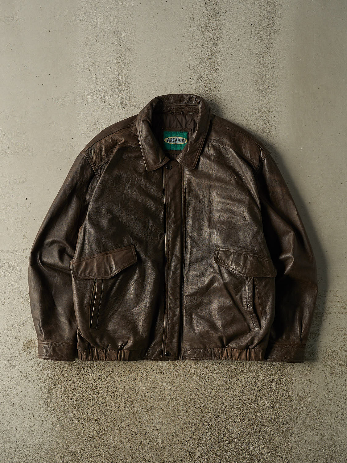 Vintage 90s Brown Arcadia Bomber Leather Jacket (XL/XXL)