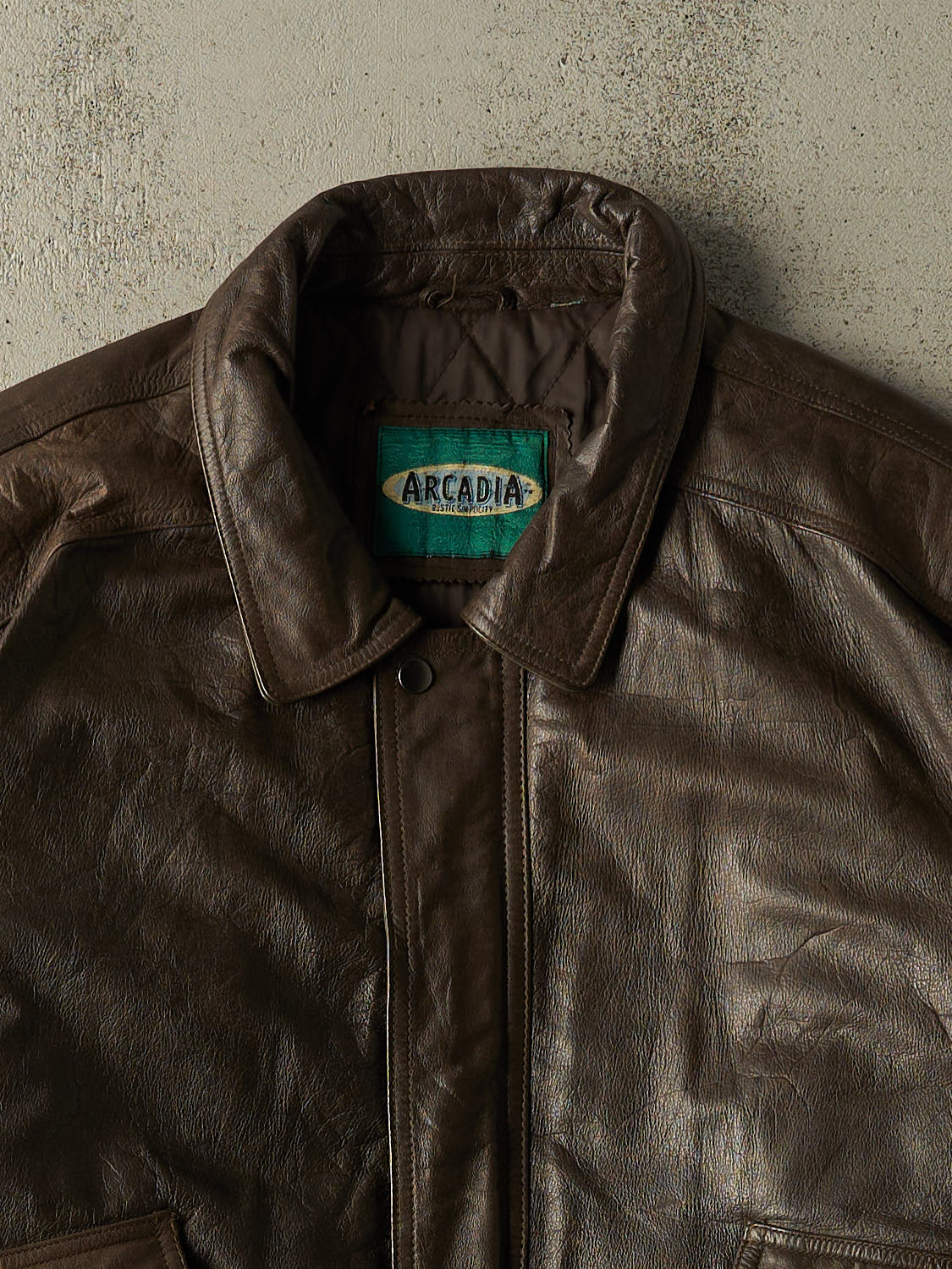 Vintage 90s Brown Arcadia Bomber Leather Jacket (XL/XXL)
