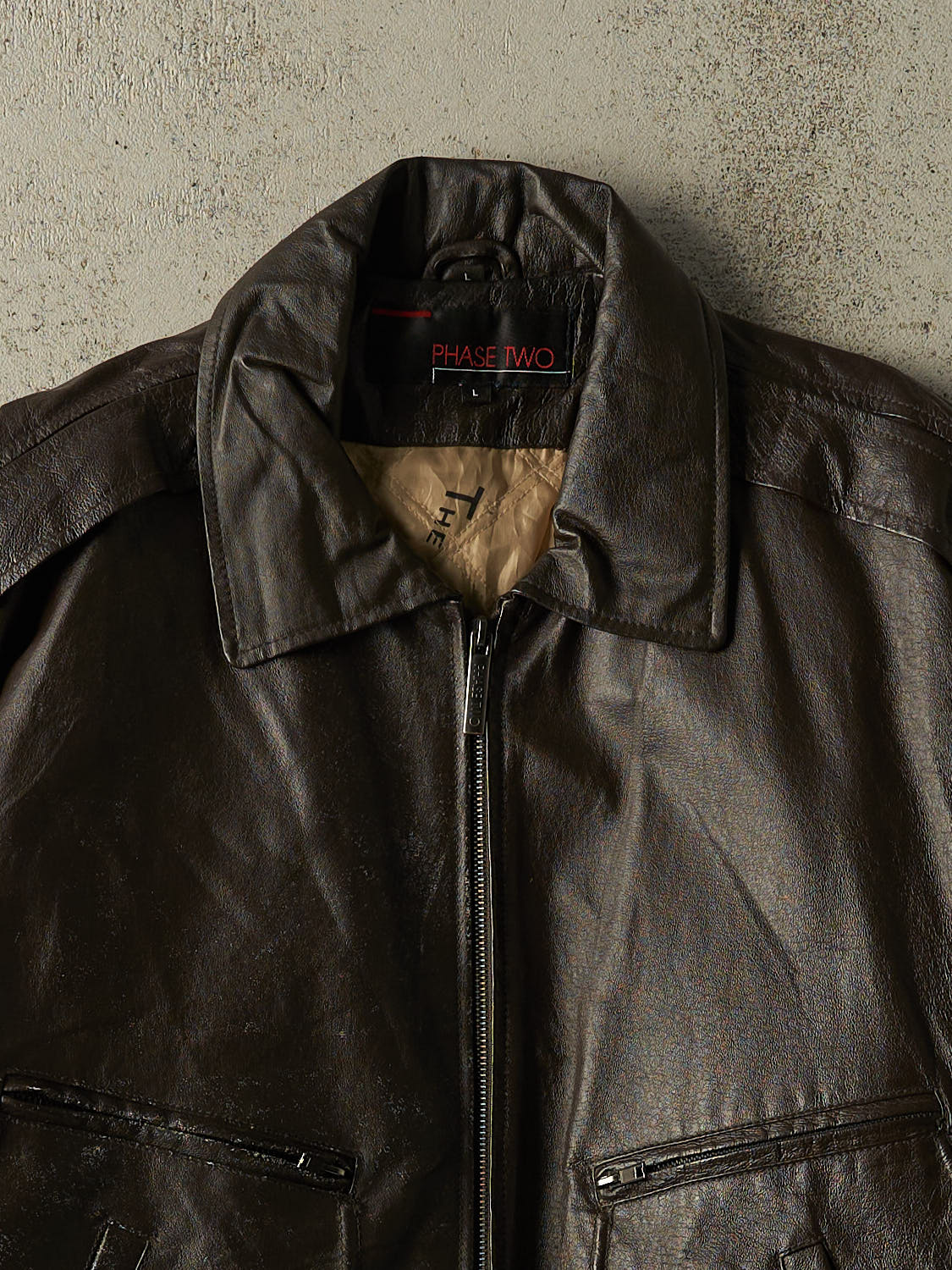 Vintage 90s Brown Phase Two Aviator Leather Jacket (L)